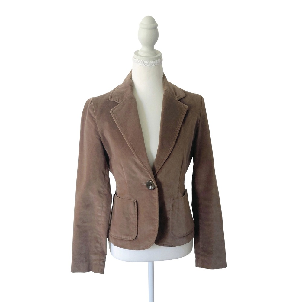 Y2K GAP Women's 2 Brown Velvet Blazer Jacket 98% Cotton Floral Lining